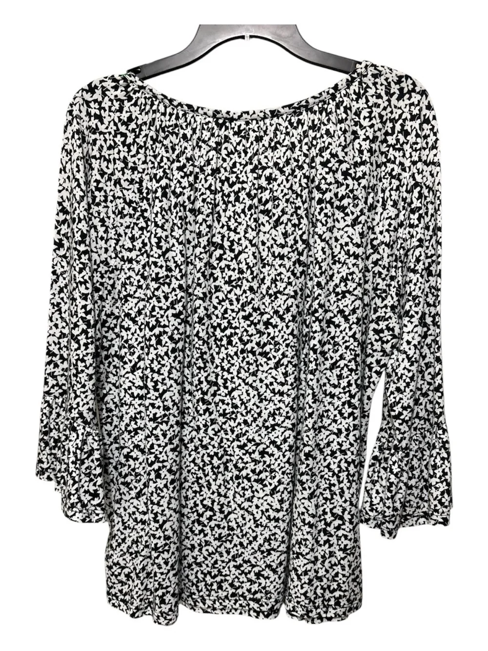 MICHAEL Michael Kors Black & White Floral Scoop Neck Top with Bell Sleeves - Picture 2 of 7